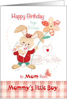 Birthday, Mom from Little Son - Cute Bunny with Tall Flower card