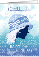 Granddaughter, Birthday - Silhouetted Female Face in Blue Hat card