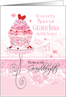 Grandma Birthday from Granddaughter - Pink Cupcake on Stand card