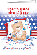 4th of July, Baby’s Boy’s 1st - Teddy with Stars and Stripes card