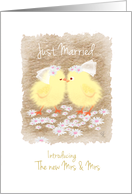 Lesbian, Announcement, Just Married, Mrs & Mrs-Chicks in Veils, Kiss card