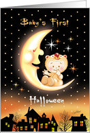 Halloween, Baby’s 1st - Cute Baby Sitting On Moon Over Houses card