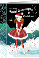 Granddaughter, Christmas-Tween Girl Skating in Magical Snow Scene card