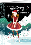 Daughter, Christmas-Young Girl on Skates in Magical Snow Scene card