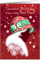 December Birthday, Best Friend - Girl in Trendy Red Hat card