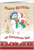 Birthday, Christmas Day, Blue - Snow Child carrying Snow Puppy card
