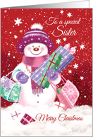 Christmas, Sister - Cute Snow Women Shopping with Presents card