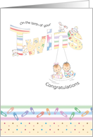 Congratulations, Twins, New Baby Girl and Boy on Swing card