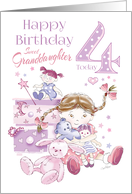 Granddaughter, Birthday, 4 Today, Girl, Hugs, Doll, Teddy and Bunny card