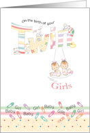 Congratulations, Twin Girls, New Baby Girls on Swing card