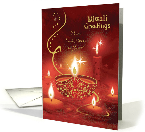 Diwali Greetings, Our Home to Yours, Diya with Floating Candles card