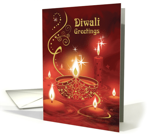 Diwali Greetings, Diya with Floating Candles card (1455770)