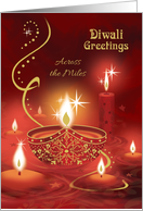 Diwali Greetings, Across the Miles, Diya with Floating Candles card