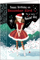 December 23rd Birthday, Young Girl on Ice-Skates card