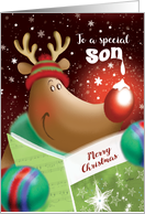 Merry Christmas, Son, Cute Deer with Snowdrop on Nose card