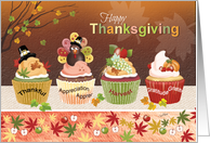 Thanksgiving, Row of 4 Cupcakes with Toppings to appreciate card