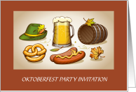 OKTOBERFEST Party Invitation with Beer Brats Keg and Pretzels card