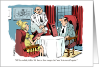 Amusing invite to a dinner date and free-range food cartoon card