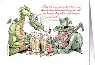 Humorous St. George’s Day celebration - leprechaun & dragon card