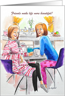Friendship Day, Girls having a conversation over a cup of coffee. card