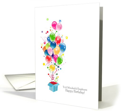 Employee Birthday Cards, Colorful Balloons Coming Out Of Gift Box card