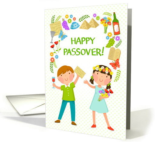 Happy Passover - kids and symbols of Passover and Spring card
