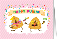 Funny Happy Purim Card with Dancing Hamantaschen Cookies card