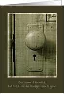 Welcome to Our Home -- Green Vintage Looking Door, Door Knob in Frame card