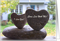 Come Live With Me -- Fossilized Heart-Shaped Rocks in Front of House card