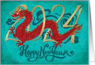 2024 Red Dragon on Turquoise for Chinese New Year, English card
