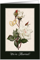 Marriage Announcement with Vintage Rose Painting and Wedding Rings card