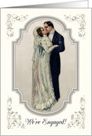 Victorian Couple in Wedding Dress Kiss on Engagement Announcement card