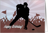 Silhouette Hockey Player in front of Cheering Crowd for Birthday card