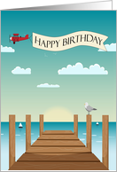 Scenic Pier with Airplane and Banner for Birthday card
