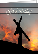 Christ Carries the Cross with Sunset Background for Good Friday card