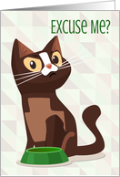 Feisty Cat with Empty Bowl for Humor Birthday card