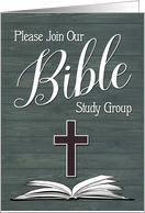 Bible Study Group Invitation with Book and Cross card