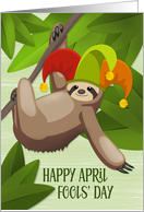 Sloth with Jester Hat and Leaves for April Fools Day card