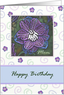 Happy Birthday Mom with Larkspur in blues and purples. card