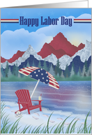 Happy Labor Day Patriotic Colors Mountains, Umbrella, Beach, Chair card