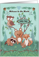 Welcome to the World Custom Name for Baby Boy with Wildlife card