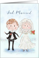 Just Married Bride and Groom,Cute, Whimsical, Watercolor card