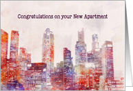 Congratulations on your new Apartment, Skyline Painting, Watercolor card