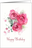 Happy Birthday, Pink Roses, Watercolor Painting card
