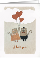 I love You, Illustration, Cats, Hearts card