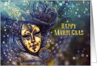 Happy Mardi Gras, Gold Effect, Mask card