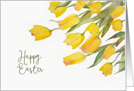 Happy Easter, Yellow Tulips, Watercolor Painting card
