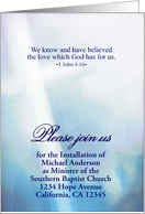 Customizable Minister Installation Invitation, Religious, 1 John 4:16 card