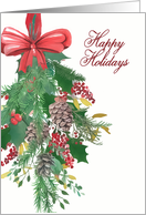 Happy Holidays, Wreath, Red Bow, Watercolor card