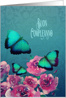 Happy Birthday in Italian, Buon Compleanno, Butterflies and Roses card